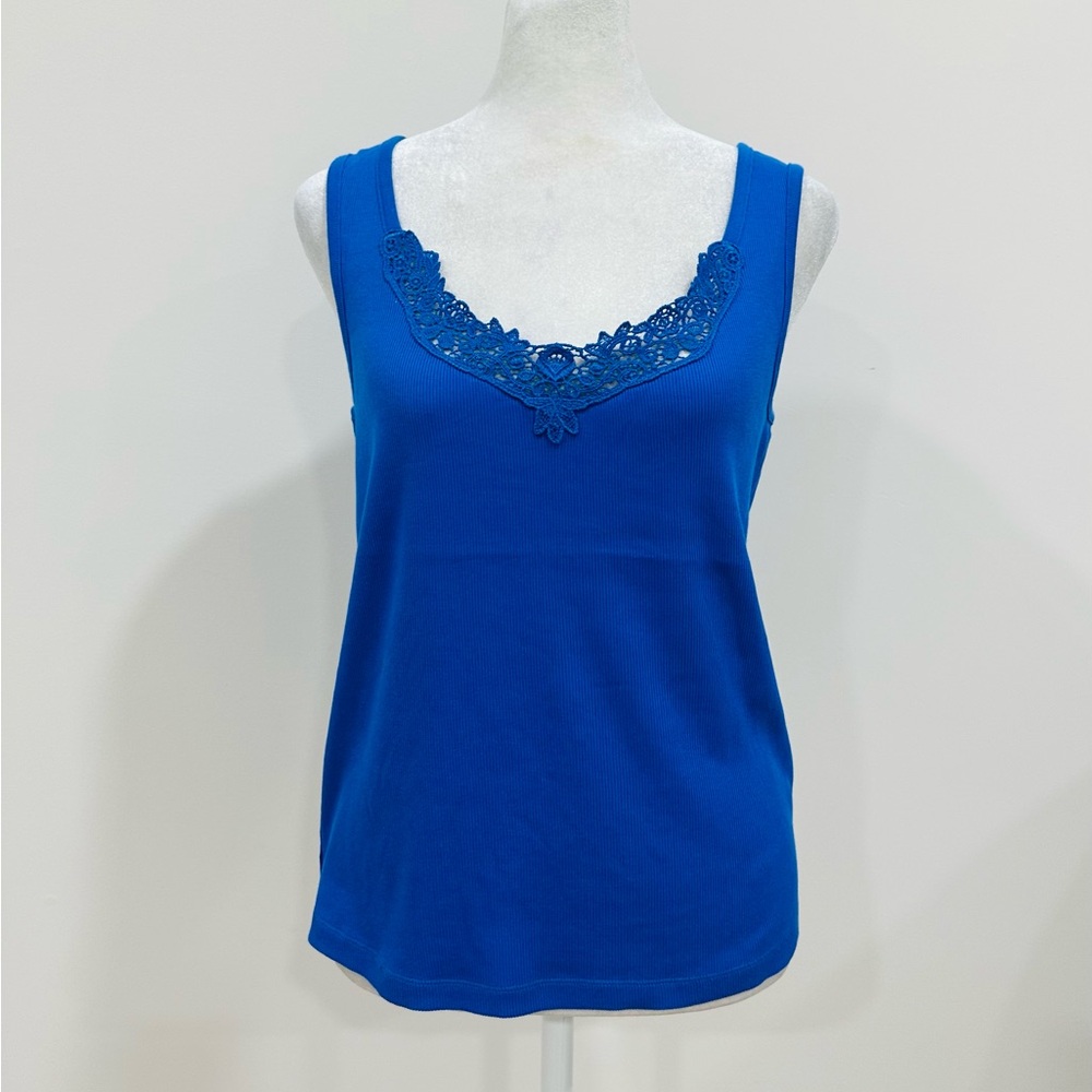 Lauren Ralph Lauren Women’s Top Shirt  P/L‎ Blue Lace Neckline Cotton